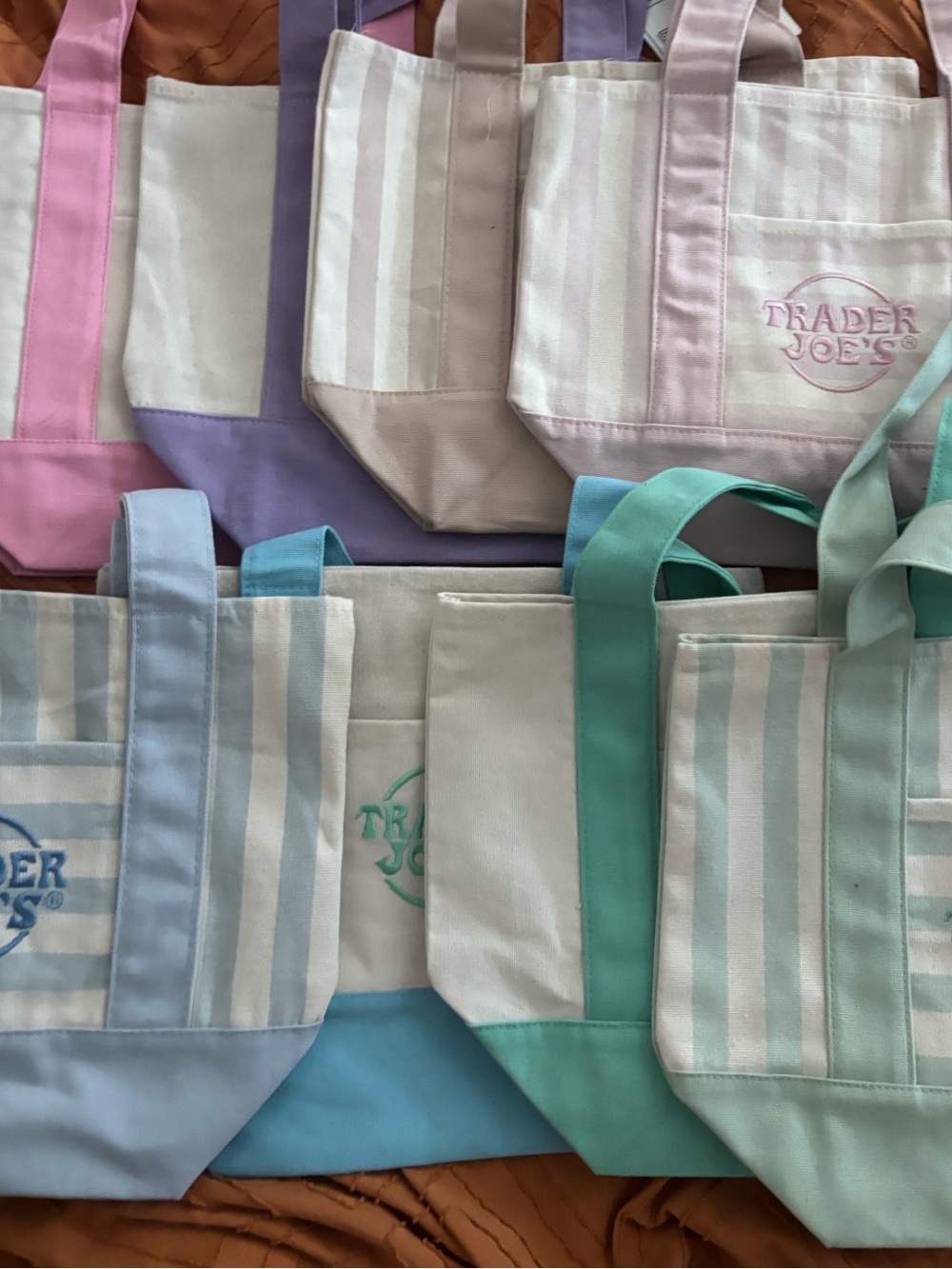 🦋Trader Joes Lot🦋All 4 Easter Mini Pastels & All 4 Striped Mini Totes-NWT